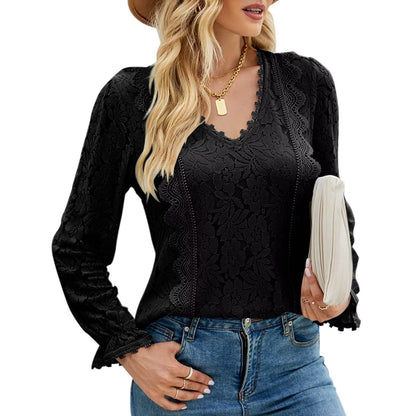 Hollow Long Sleeve Lace Top Woman