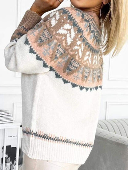 Women's Vintage Jacquard Color Matching Sweater