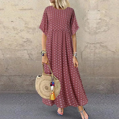 Boho Maxi Dress Vintage Print Summer Half Sleeve Loose Dress Casual Plus Size Female
