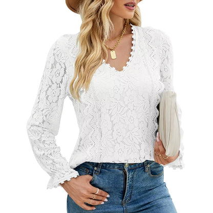Hollow Long Sleeve Lace Top Woman