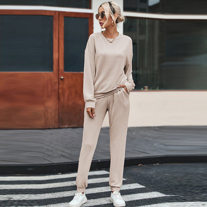 Solid Color Long-sleeved Trousers Loungewear Suit Casual Suit For Women